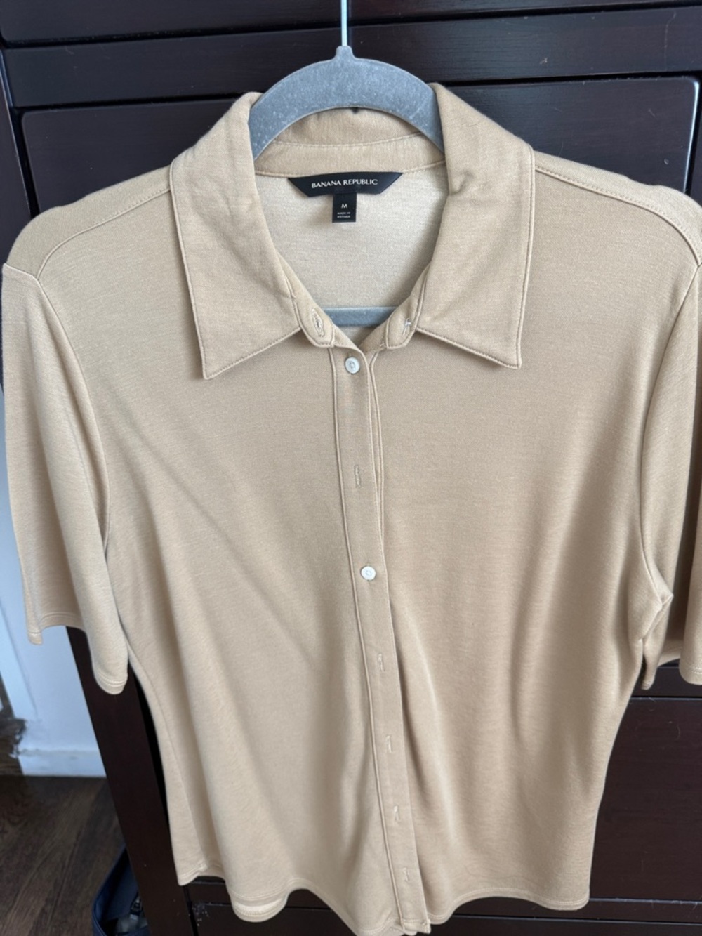 Banana Republic Women's Beige Short Sleeve Button-Down Polo Shirt